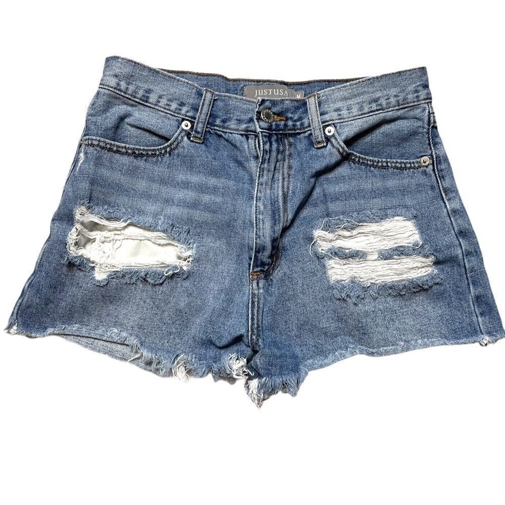 Just USA Womens Cut Off Jean Shorts Size Medium Denim Distressed Frayed Hem‎